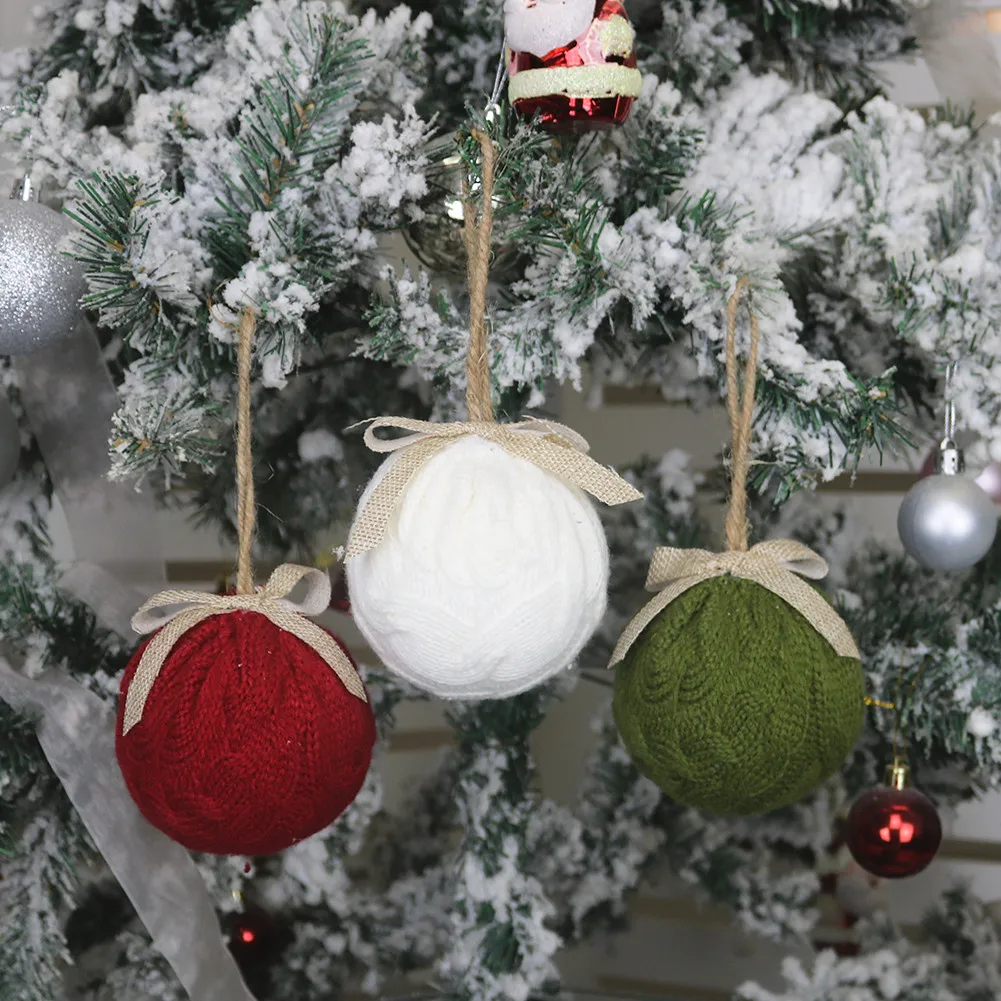 

3PCS Christmas Knitted Ball Pendant Hanging Ornaments Christmas Accessories For Home Party Wedding Decorations