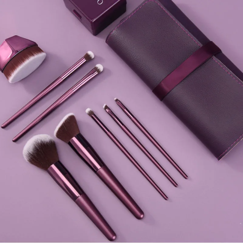 

8pcs high quality purple wooden handle makeup brush set violet top quality tapered Oval Foundation Brush chubby body brushes