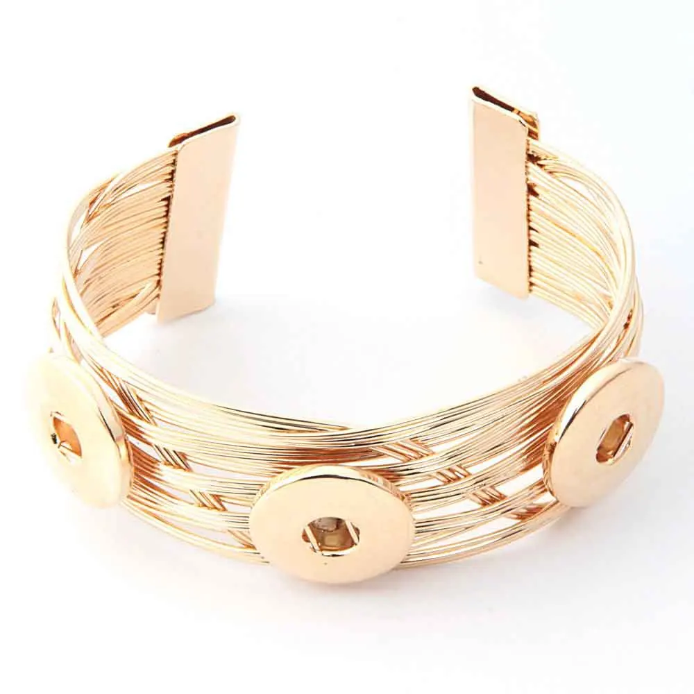 

10pcs Gold Silver plated Bangles 18mm Snap Bracelet Metal Snap Button Charms Jewelry Bracelet For Women