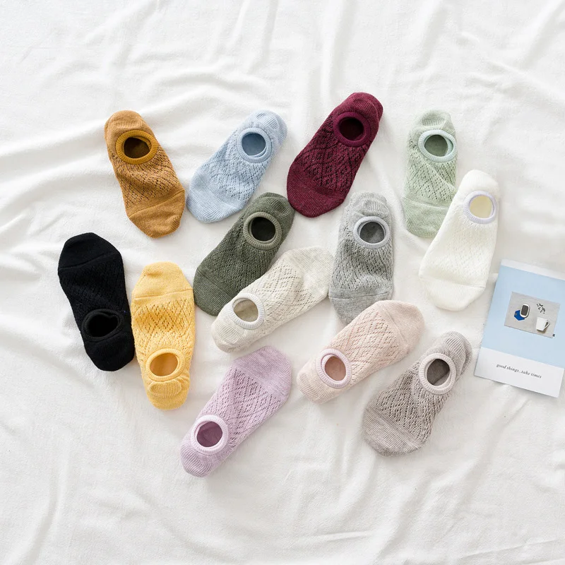 

5 Pairs/Set Women Silicone non-slip invisible Socks Summer Solid Color Mesh Ankle Boat Socks Female Cotton Slipper No show Socks