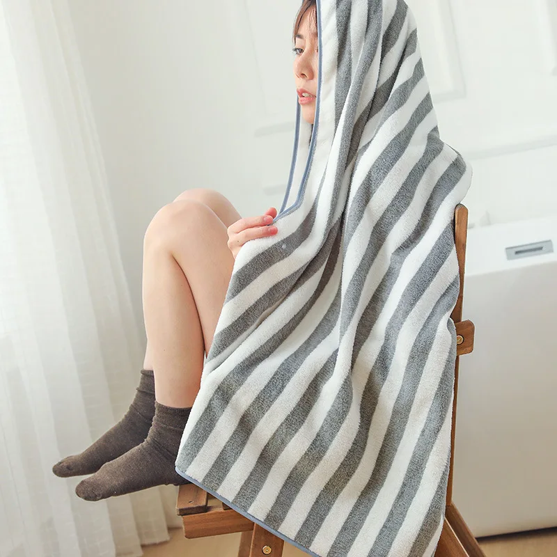 

Color Striped Microfiber Bath Towel for Women 90x160cm Extra-large Soft Absorbent Bathroom Shower Cute Coral Velvet Beach Towel