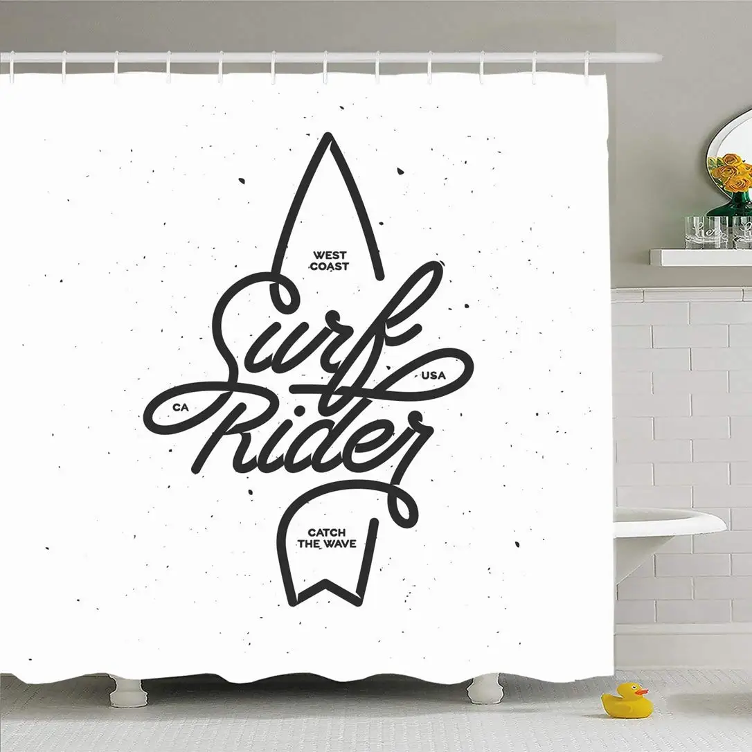 

Shower Curtain Set with Hooks 66x72 Surf Lettering Poster Surfing Style Related Signs Quote Insignia Wave Seal Symbols Print