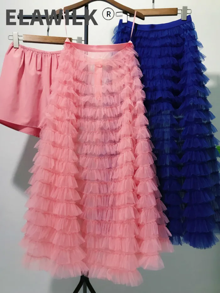 

2021 Spring summer women high quality mesh skirts Fashion elegant layered skirts wonen party skirt B242