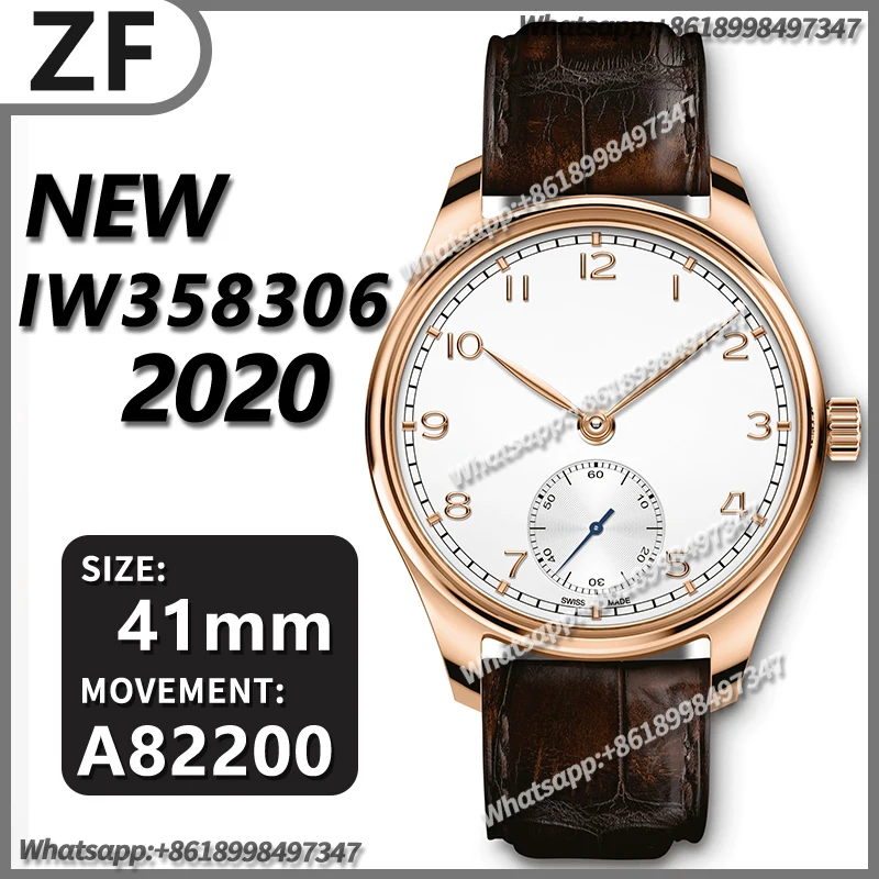 

Men's Automatic Mechanical Watch 41MM Portuguese IW358304 ZF 1:1 Best Edition SS White Dial Blue Markers on Leather Strap A82200