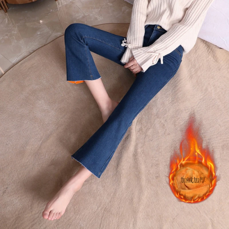 Новинка 2019 зимние теплые толстые джинсы женские повседневные брюки с высокой