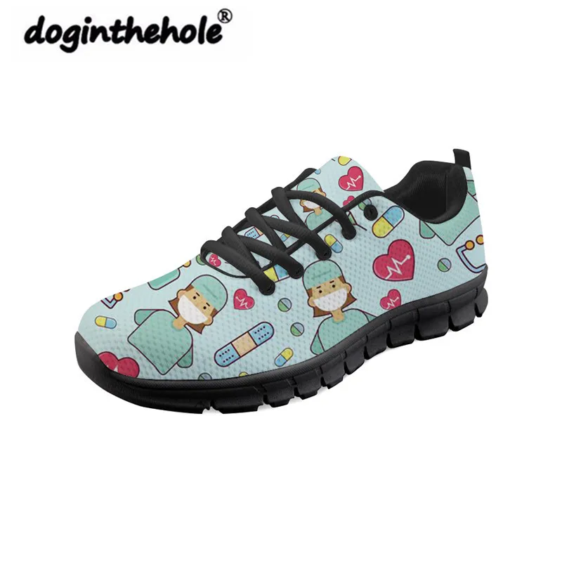 R0110BAQ Doginthehole/женские кроссовки на плоской подошве; милый мультяшный узор с изображением сиделки; женская обувь на плоской подошве с принтом медведя; Легкая сетчатая прогулочная обувь - Цвет: R0110BAQ