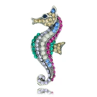 fashion new color diamond alloy seahorse brooch creative marine creature rhinestone word pin womens party dress lapel jewelry
