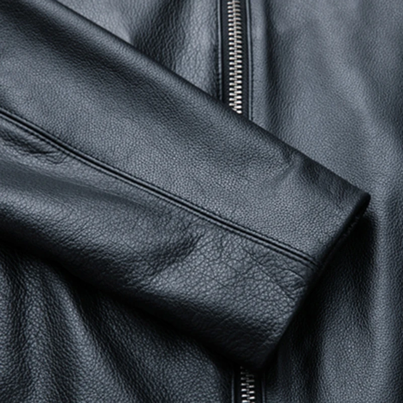 

Real Slim Casual Men Cow Leather Jackets 2021 Autumn Winter New Stand Collar Short Genuine Leather Jacket Coats Male Plus Size