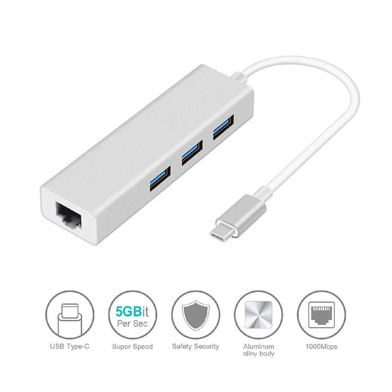 USB Type C концентратор для Rj45 1000M Gigabite Ethernet 3 0 до 5 Гбит/с скорости Алюминиевый сплав