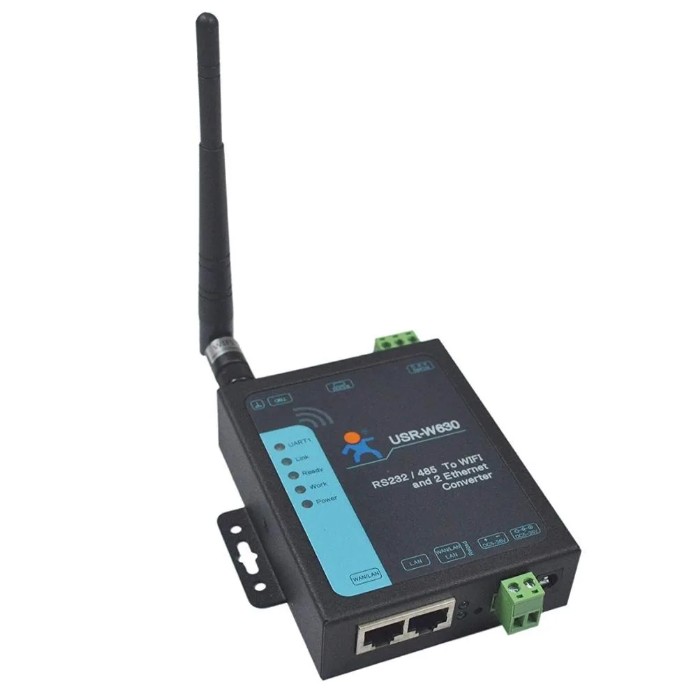 

USR-W630 1-Port RS232/485 WiFi to Serial Converter RS232 RS485 Serial to WIFI 2 Ethernet Port Server Support Modbus RTU to TCP