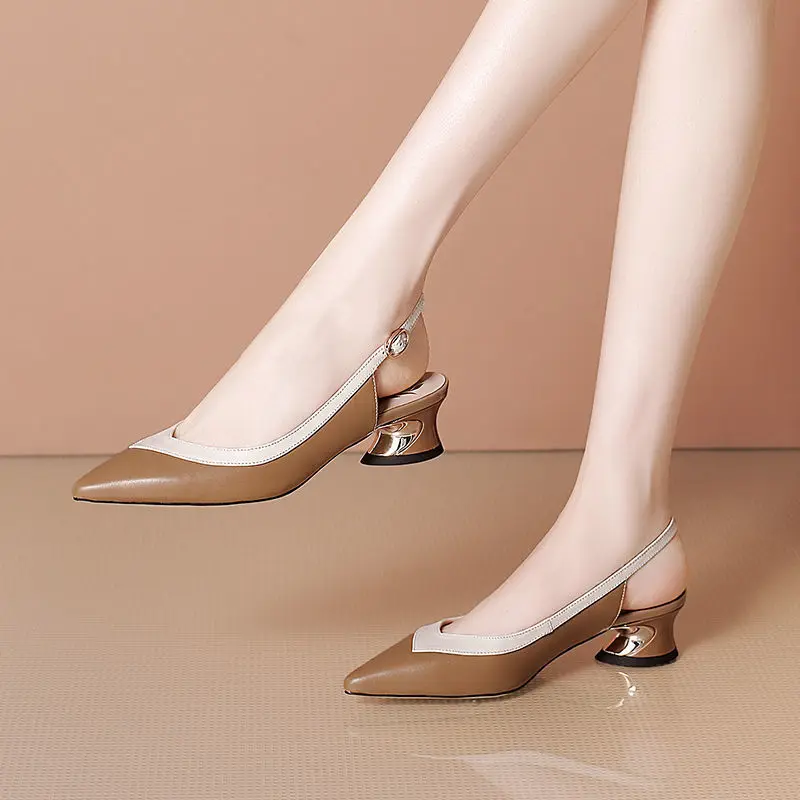 

Cresfimix Women Sweet Beige High Quality Pu Leather Pointed Toe Hollow Out High Heel Shoes for Office Lady Summer Shoes A7008