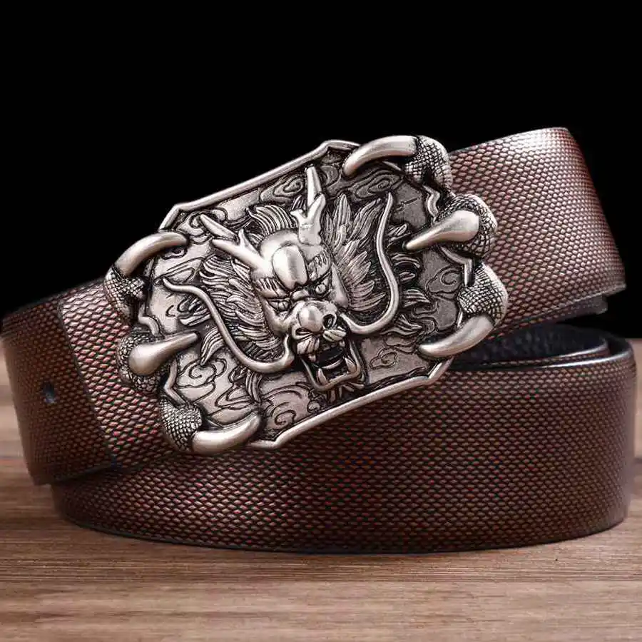 Men Leather Belt Fashion Dragon buckle leather belt Hot! Leather Belts For Men NEW Men Waistband Vintage Buckle Length:110-125cm