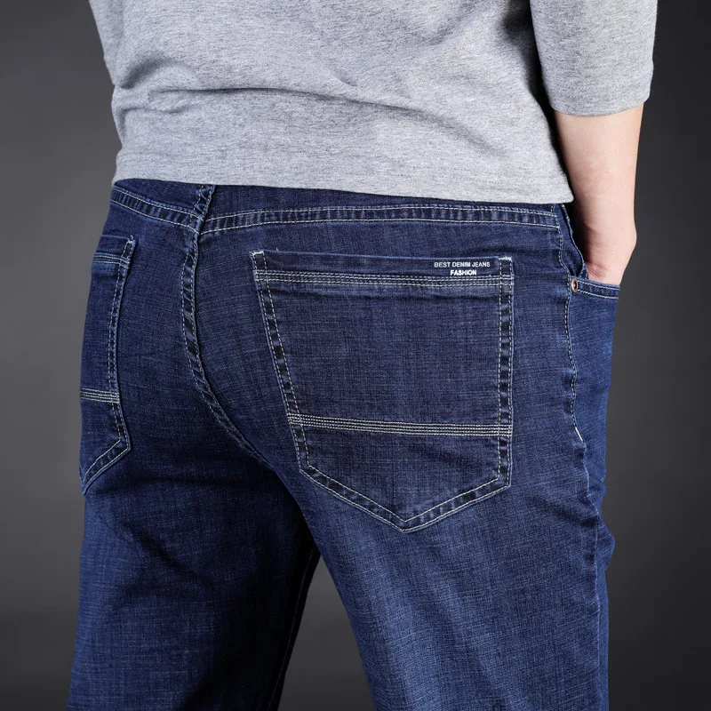 

Ymwmhu Elastic Jeans Men Business Fashion Summer Thin Solid Denim Pants Autumn Casual Trousers Classic Slim Jean Plus Size