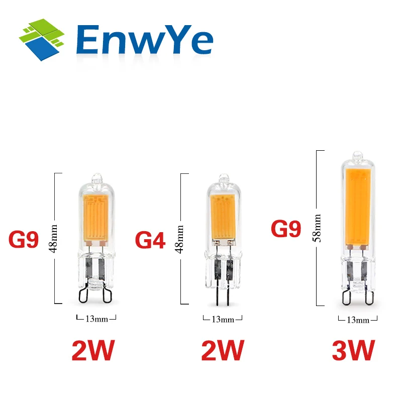 EnwYe COB G4 G9 лампочка переменного тока 220 в 240 в теплый белый 2 Вт 3 Вт светодиодный сменный прожектор Хрустальная люстра