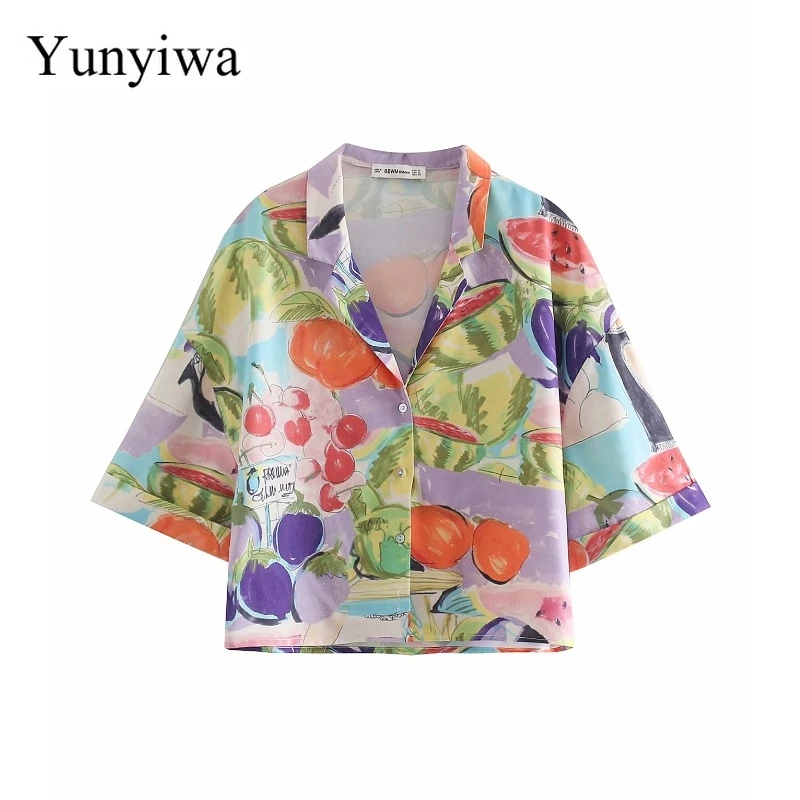Новая летняя женская модная повседневная Свободная блузка рубашка с фруктовым