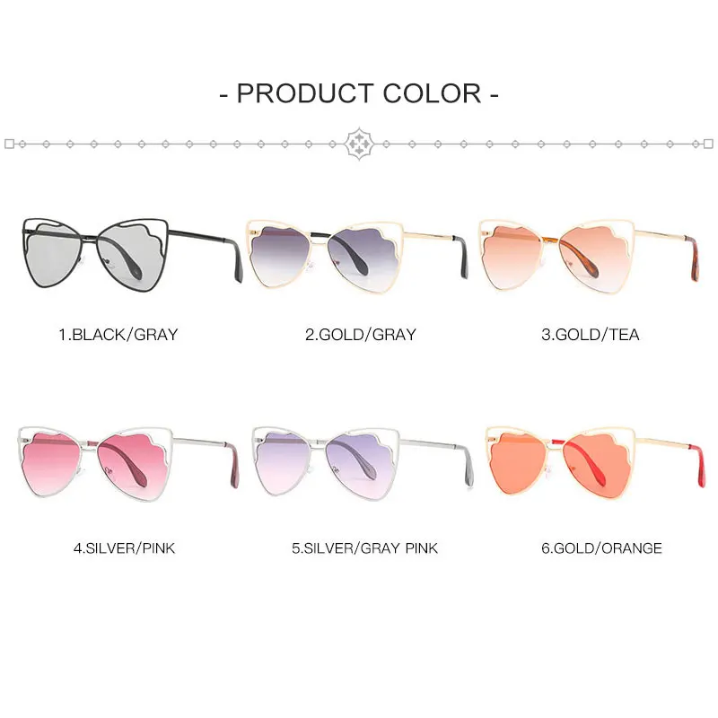

New Fashion Cat Eye Sunglasses Women Men 2021 Flower Personality Shades Sun Glasses Alloy Frame Colorful Brand Designer Eyewear