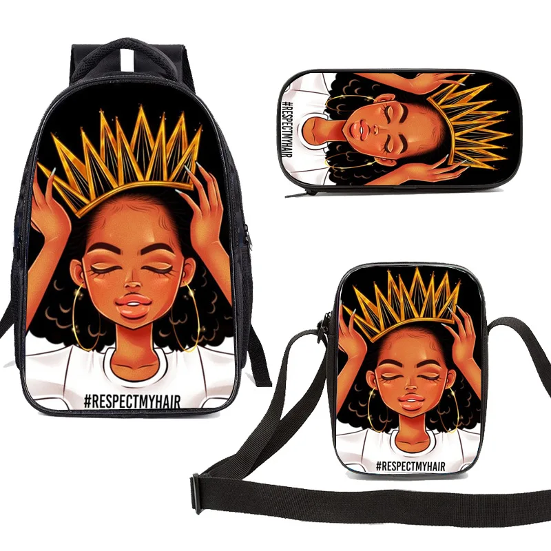 

Afro Girls Prints Backpack Crossbody Shoulder Bag Pencil Case for Lady Back to School Bookbag Women Travelling Backpack Daypack