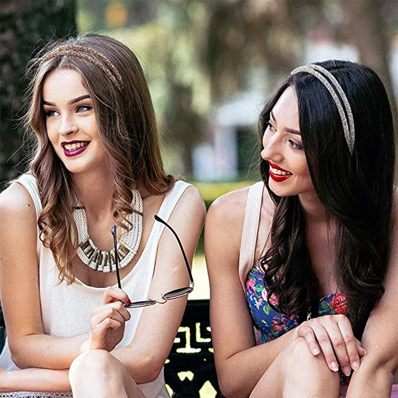 Lystrfac блестящие стразы повязки на голову модные двухрядные обручи для волос