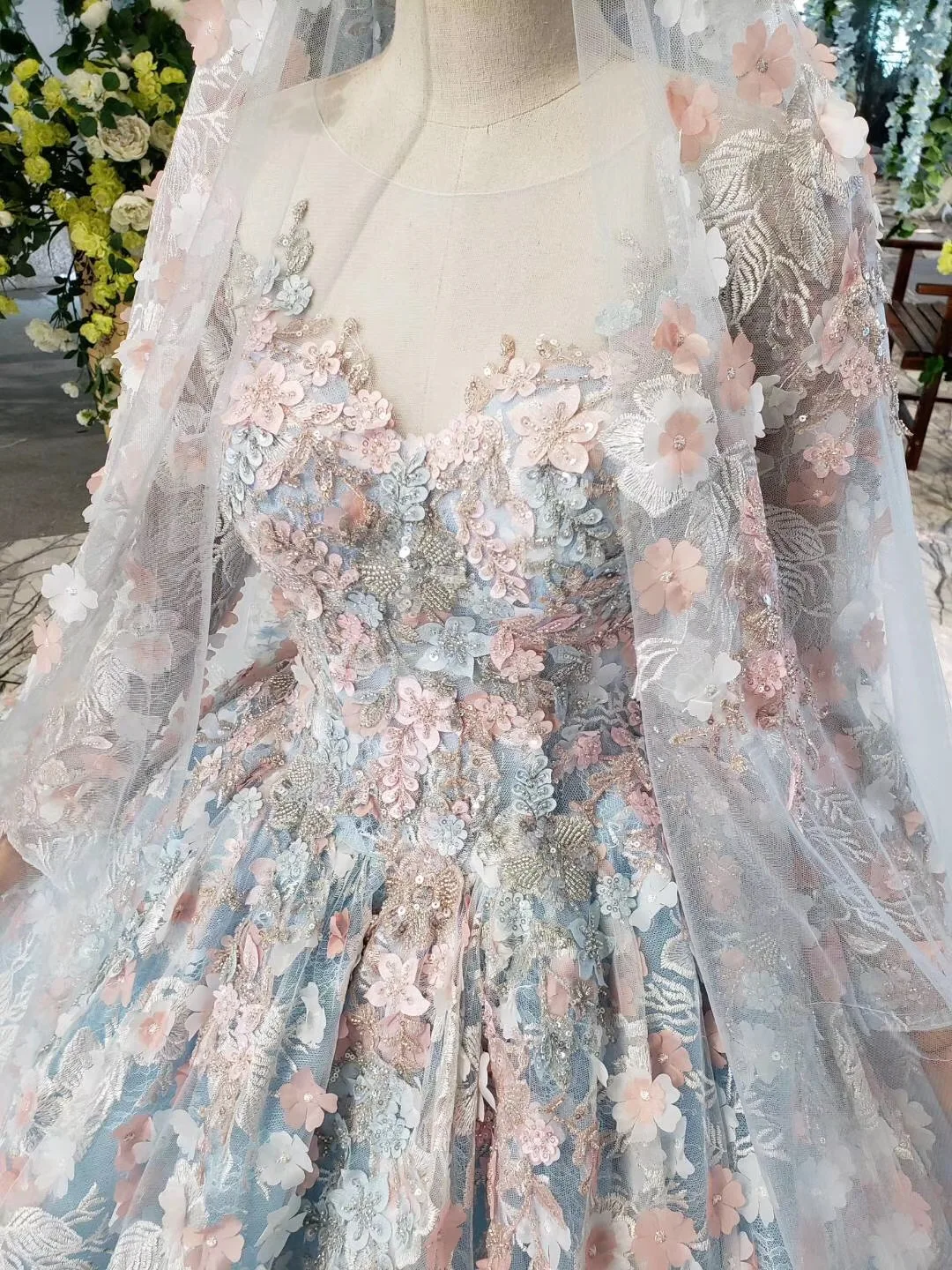 Полный 3d Цветы Кружева Бальные платья Vestido De бальное платье бисером с вуалью романтическая прозрачная аппликация для выпускного платья