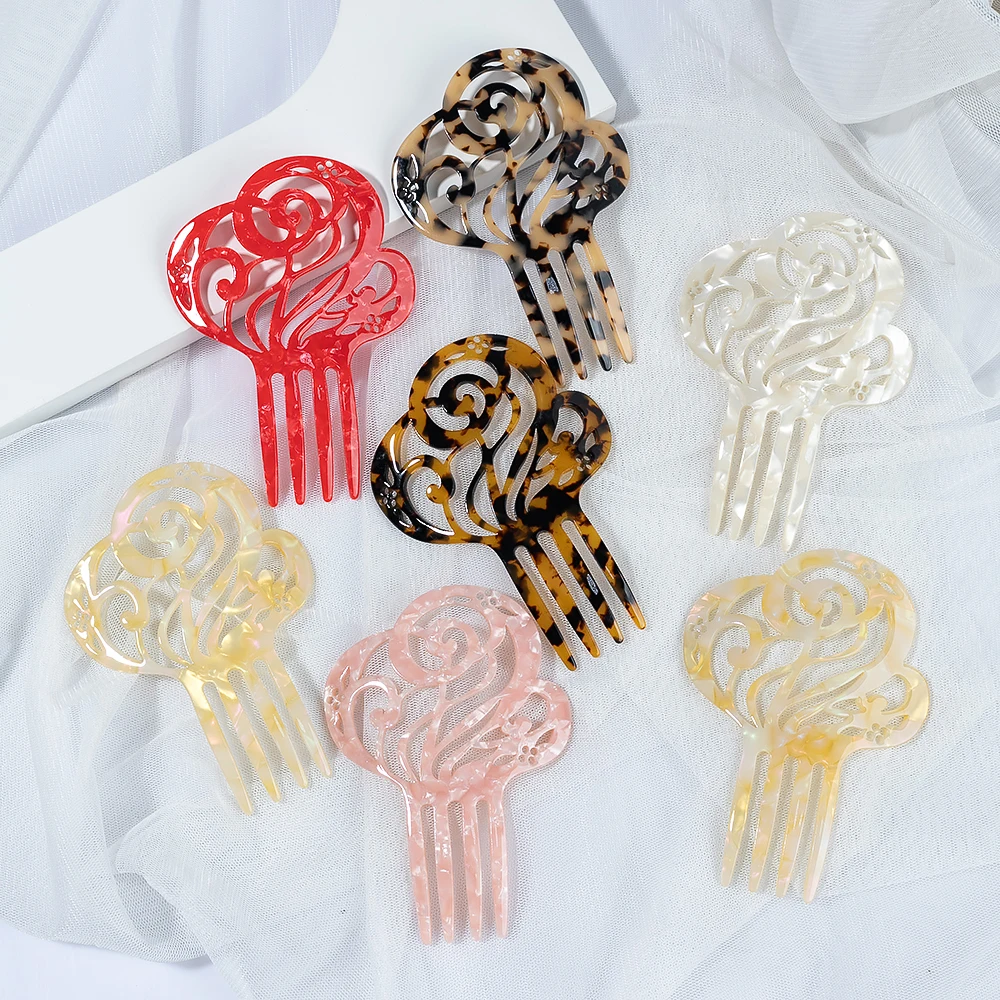 Colorful hair combs fashion Hollow pattern Acetic acid Hair Accessories Wedding Holiday Deco headdress brown white Ladies gift