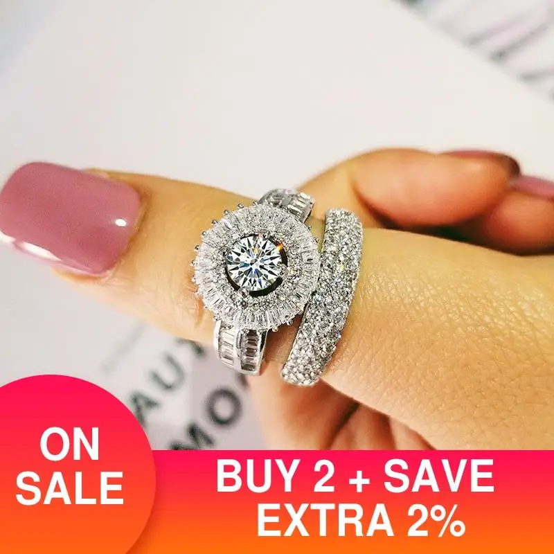 

2021 new luxury halo original 925 sterling silver wedding ring set for women lady anniversary gift jewelry drop shipping R5157S