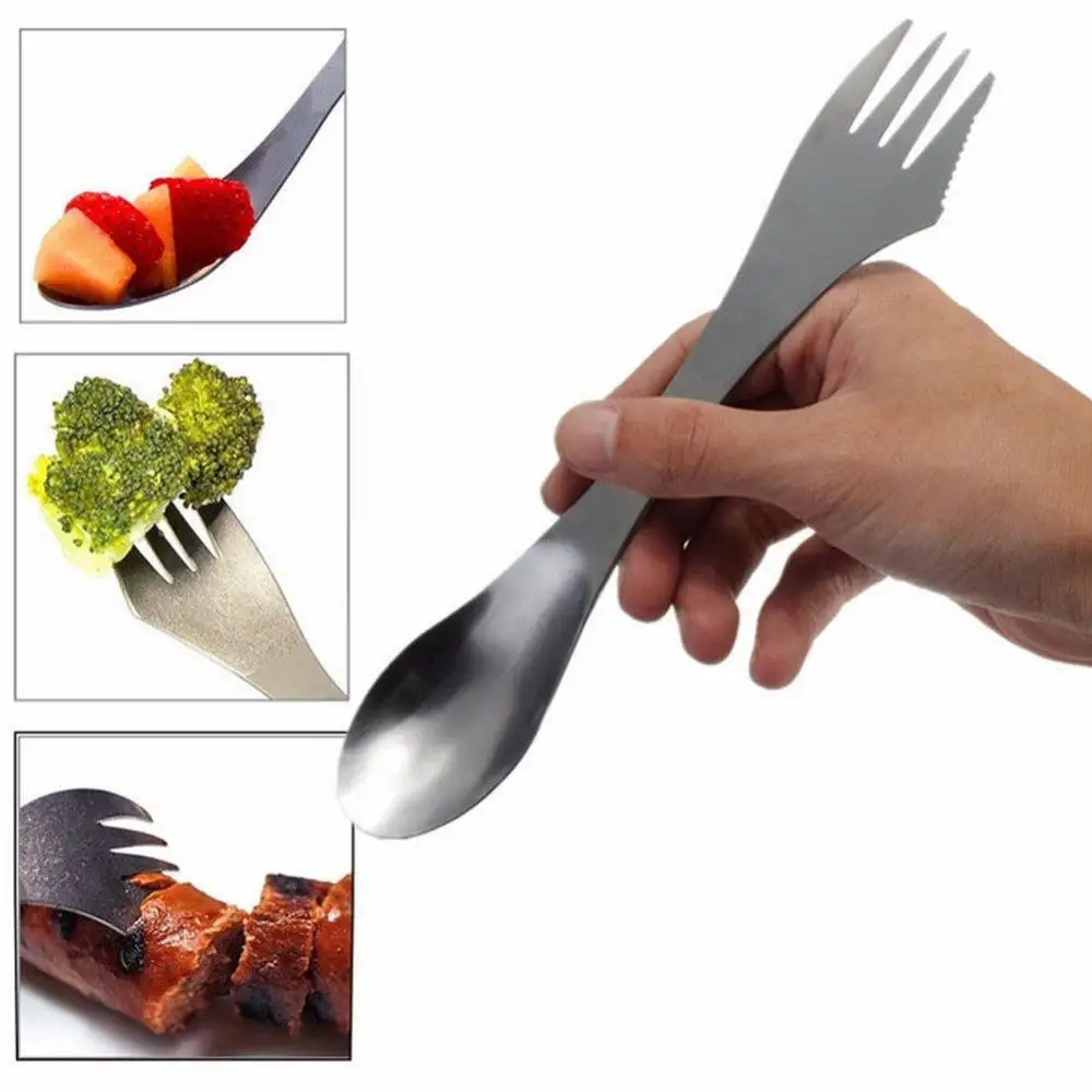 

Outdoor Cookware Spoon Fork Bottle Opener Multifunctional Camping Tableware Stainless Steel Lightweight For Camping Picnic