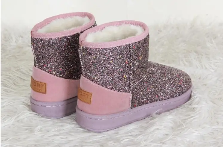 

Sequined snow boots women winter new fashion fur short boots sweet plus velvet warm womens cotton shoes woman boots