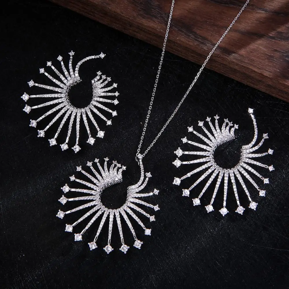 NEW Luxury Firework Pendant Lover's Cubic Zircon CZ Jewelry sets For Women Wedding Dubai Gold Bridal Sets D1425 | Украшения и