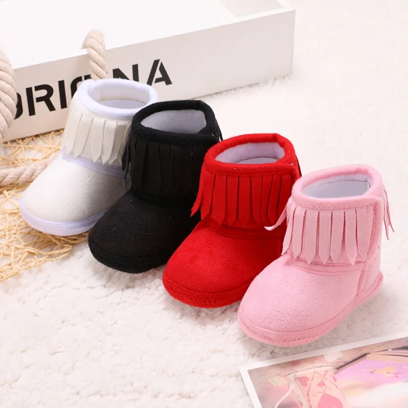 

Cute Baby Girl Winter Snow Boots Toddler Tassels Soft Sole White Crib Shoes 0-18M
