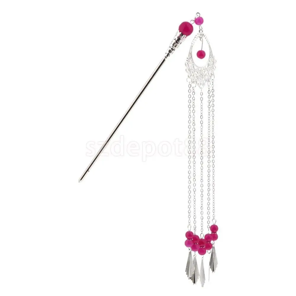 Винтажная Китайская традиционная палочка для волос TASSEL шаль булавка женский аксессуар для волос - Цвет: Rose Red