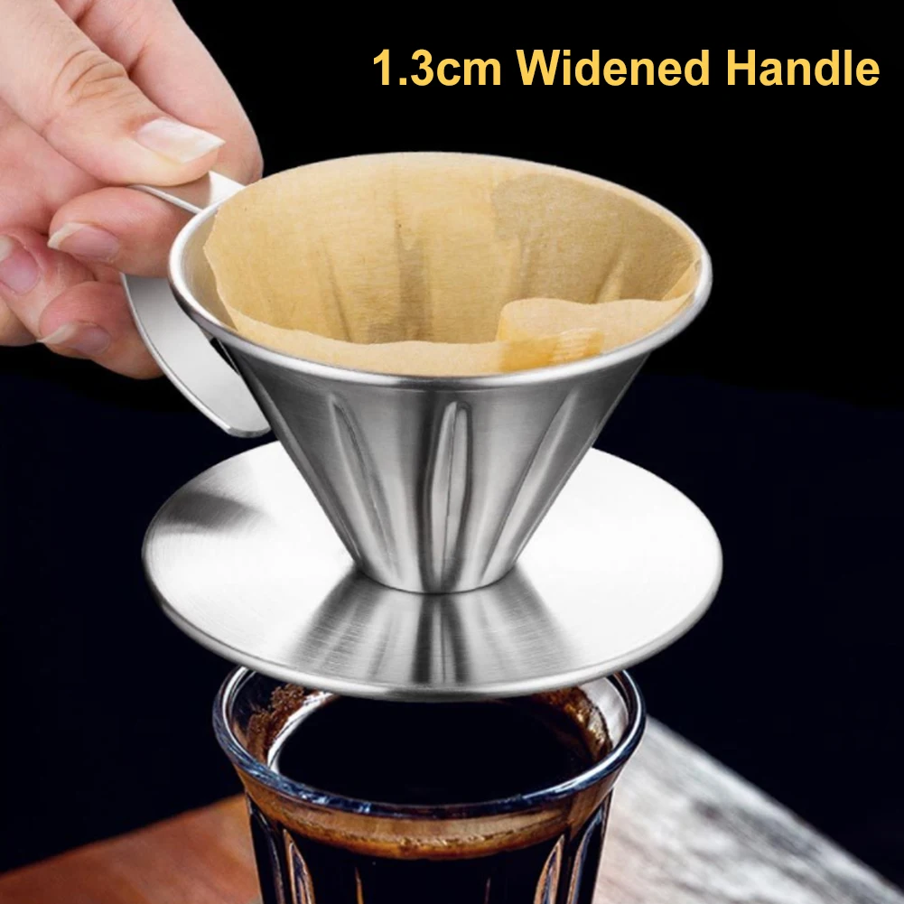 

Large Coffee Drip Filter Silver 304 Stainless Steel Coffee Dripper Cone Cup Permanent Pour Over Coffee Tools