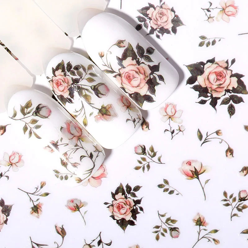 1 лист 3D цветные наклейки на ногти розы смешанный узор самоклеящиеся переводные