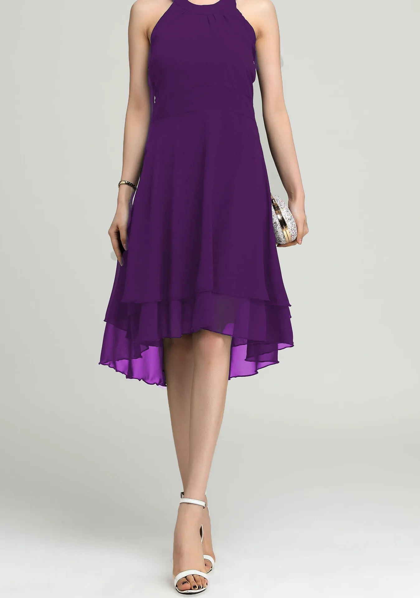 

European and American style dress 2021 new halter neck high waist asymmetrical hem sleeveless chiffon midi skirt