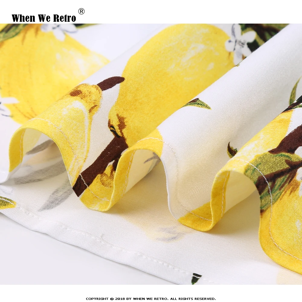 Women Ladies Yellow Lemon Print Summer Mini Skirt SS0008 Vintage High Waist Plus Size Fruit Floral Cotton falda corta | Женская одежда