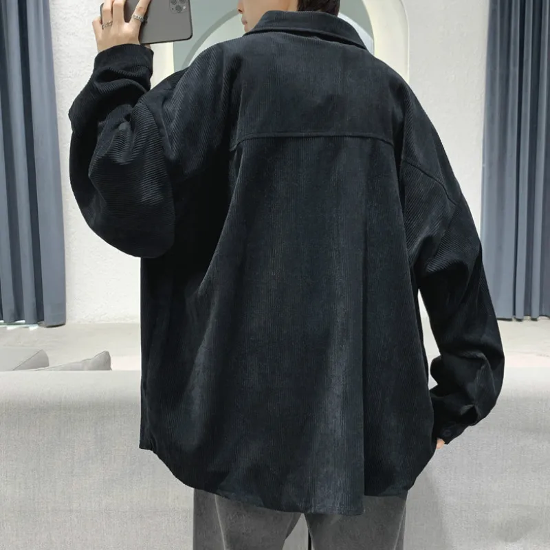 

Men Jackets Letter Single Breasted Corduroy Pockets Turn-down Collar Spring Fall Letter Ins Chic Loose Casual Fitness Male Coats