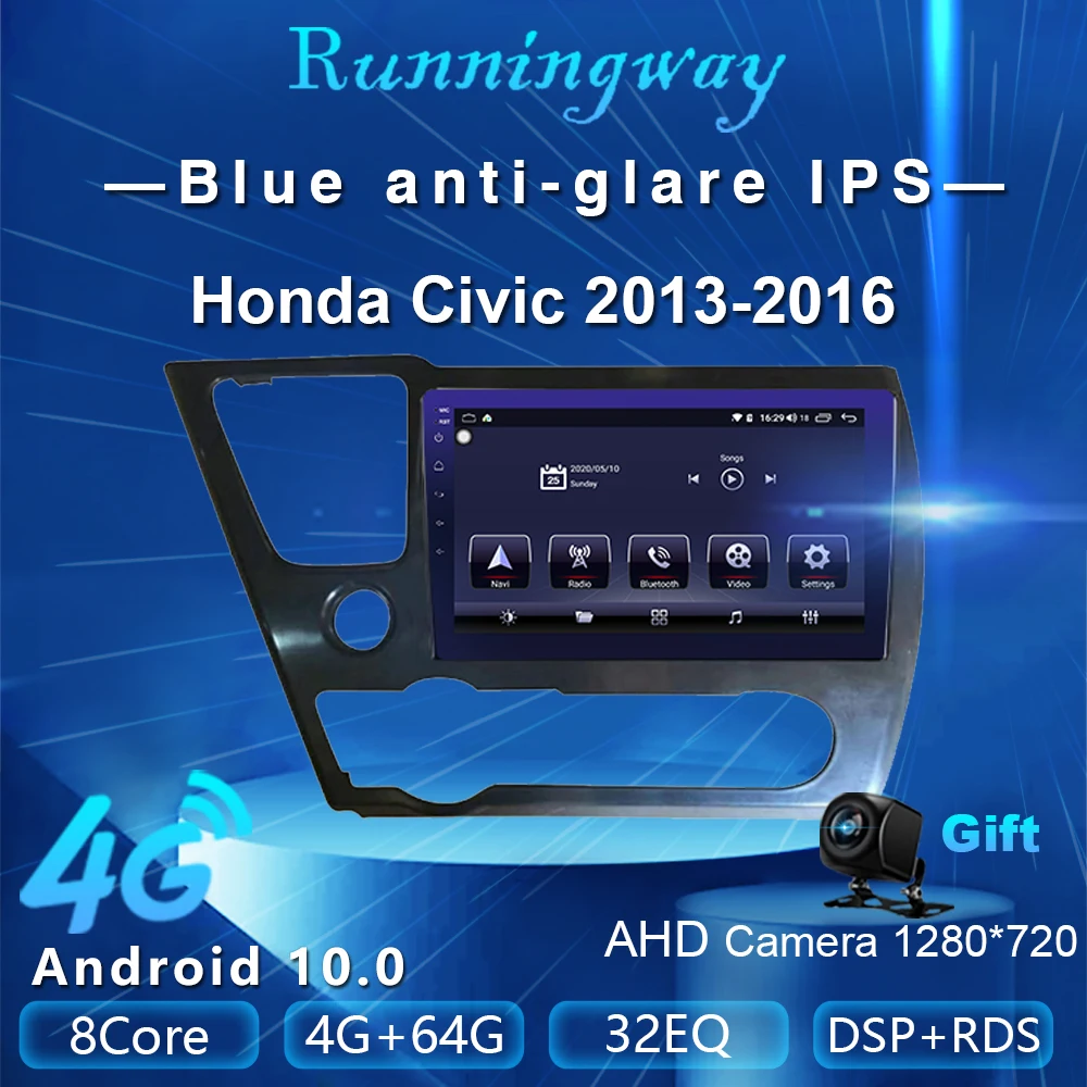 Runningway Android 10 0 5G автомобильный DVD плеер для Honda Civic 9 рестайлинг 2013 2016 4G + 64G