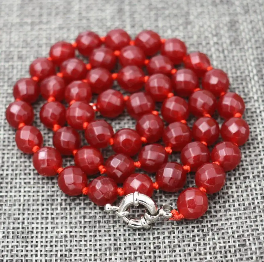 

Free Shipping Beautiful Natural 8mm Red Jade Round Faceted Gemstone Necklace 18"AAA