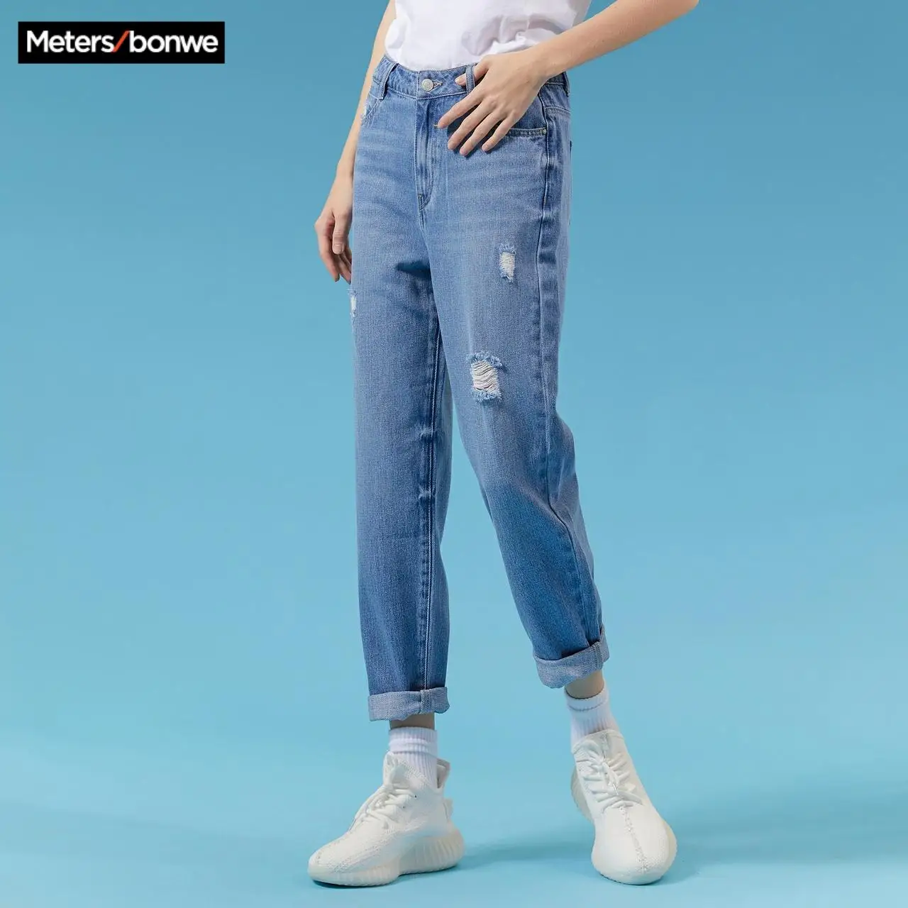 Женские ковбойские джинсы Metersbonwe классические прямые повседневные рваные со