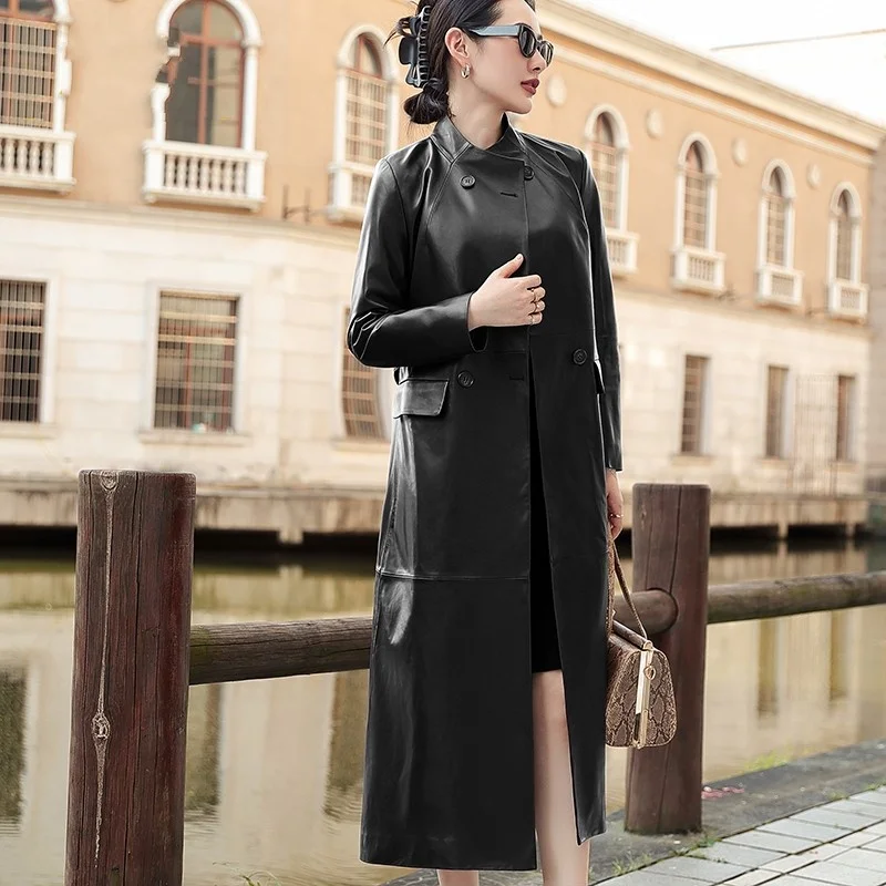 

Elegant lambskin jacket, genuine high-quality thin leather jacket with cuff links, for fall and female office, street fashion