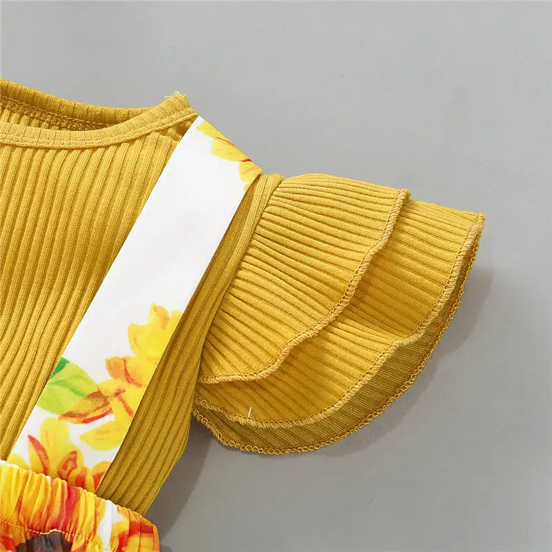 Комплект летней одежды для маленьких девочек 2020 трикотажная желтая футболка с