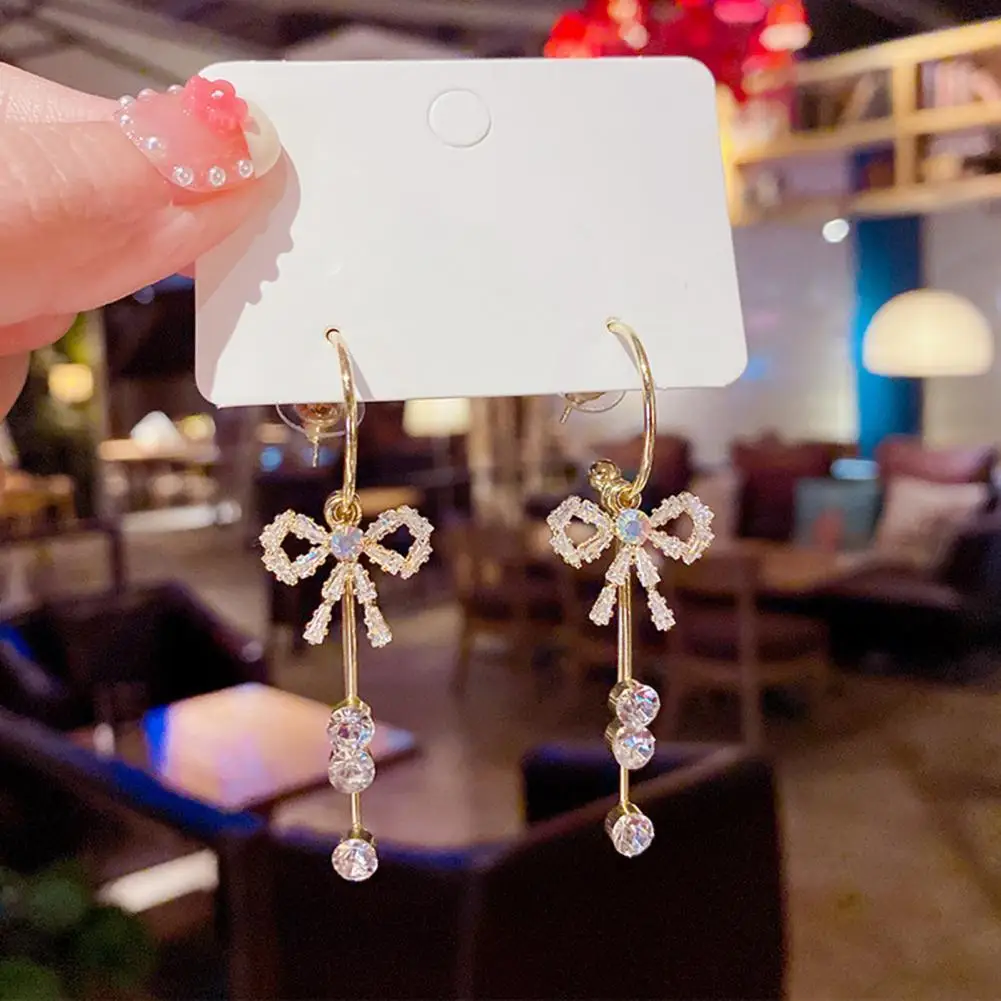 

Long Dangle Earrings Geometric Flower Bow-knot Shaped Pendant Korean Style Piercing Fashion Gold Color Earrings for Women