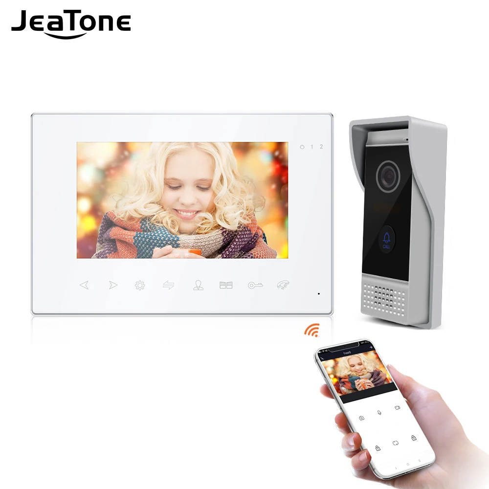 JeaTone 7inch Tuya Wifi Monitor Video Door Phone Intercom with Multi-language Remote APP Control+Motion Detection+Double unlock