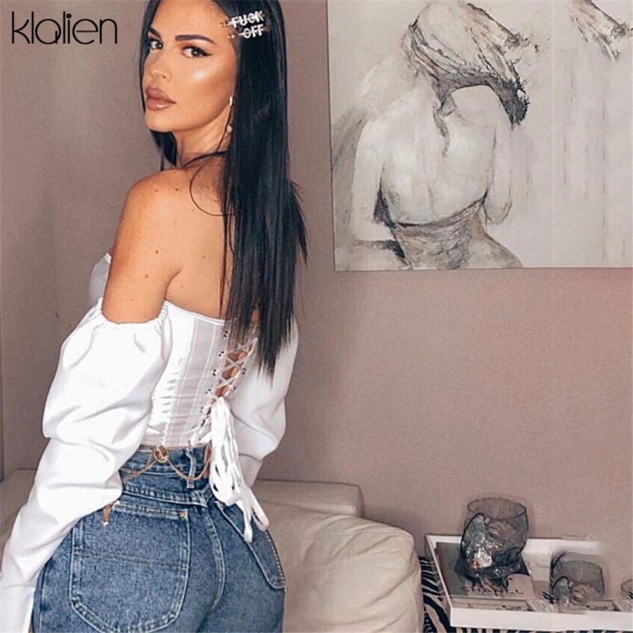 Женская рубашка с открытыми плечами без бретелек бантом | одежда