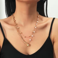 new vintage elegant multi layer gold love pearl necklace for women korean fashion necklaces party jewelry accessories gifts