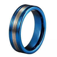 stainless steel jewelry 8mm blue with two groove silver interface mens ring jewelry accessories