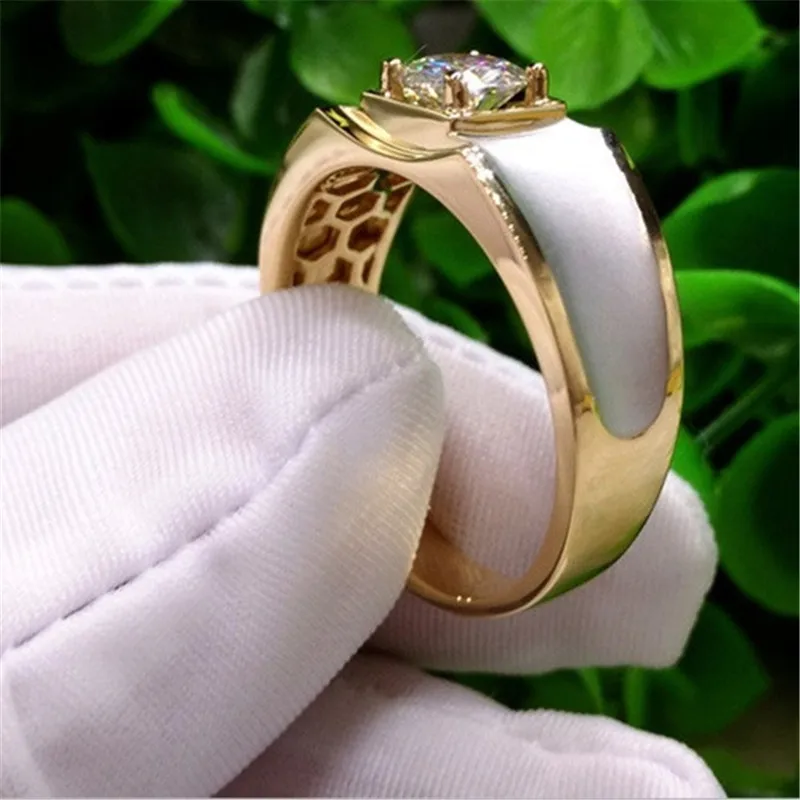 

Punk Male White Round Crystal Jewelry Dainty Gold Silver Color Engagement Rings For Men Square Wedding Band Valentines Day Gifts
