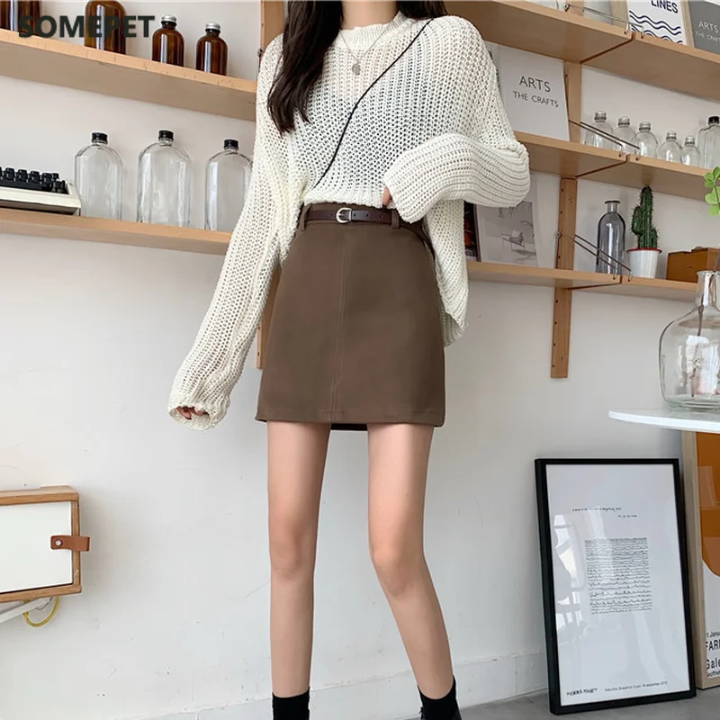 

Skirts Women Mini High Waisted Pure Color Hipster Kpop Fashion Spring Office Ladies Casual All-match Students Streetwear Mujer