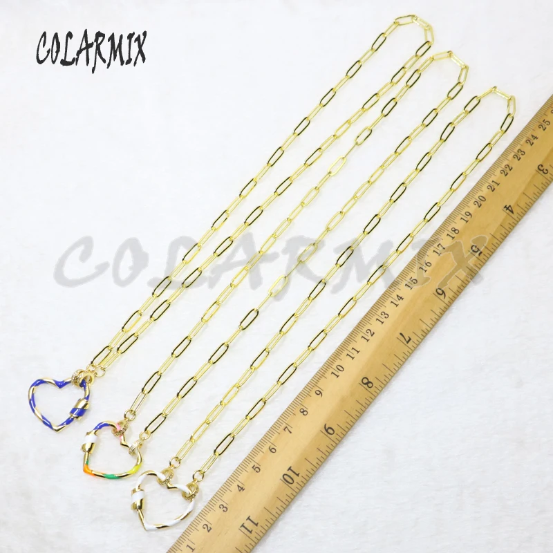 

5strands Enamel heart shape pendant necklace rainbow jewelry mix colors 18" chain for layer necklace fashion jewelry 50134