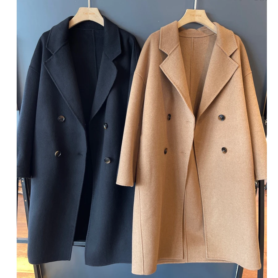 

2021 Autumn Fashion Women Wool Coat Turn Down Collar Drouble Breasted Women Woolen Coat Femme Casaco Abrigo Streetwear