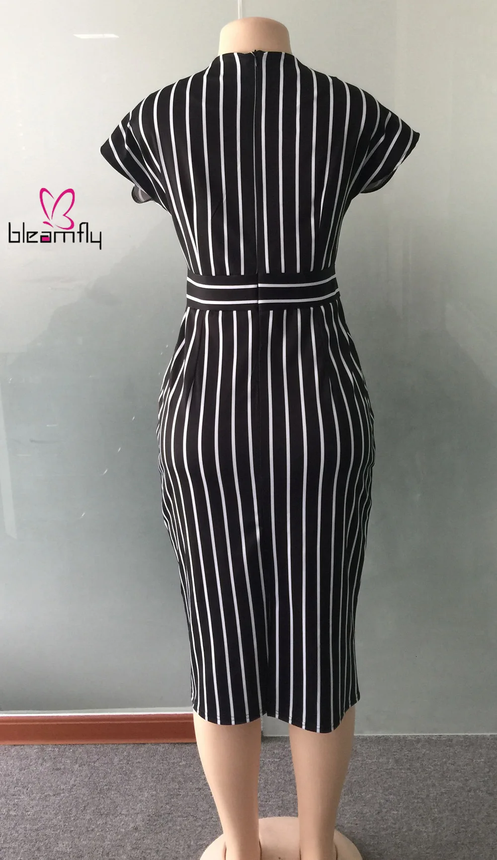 Новинка 2019 женское осеннее платье с коротким рукавом в полоску принтом офисное